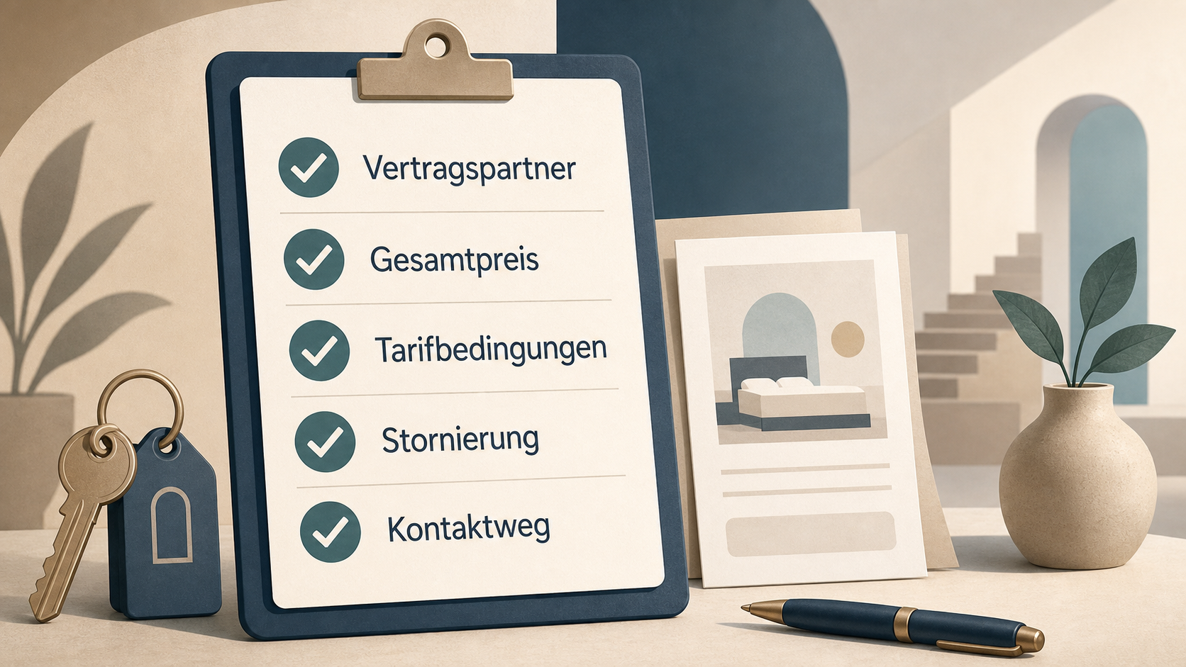 Buchungscheckliste für Vertragspartner, Gesamtpreis, Tarifbedingungen, Stornierung und Kontaktweg